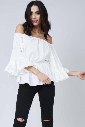 White Off The Shoulder Frill Top